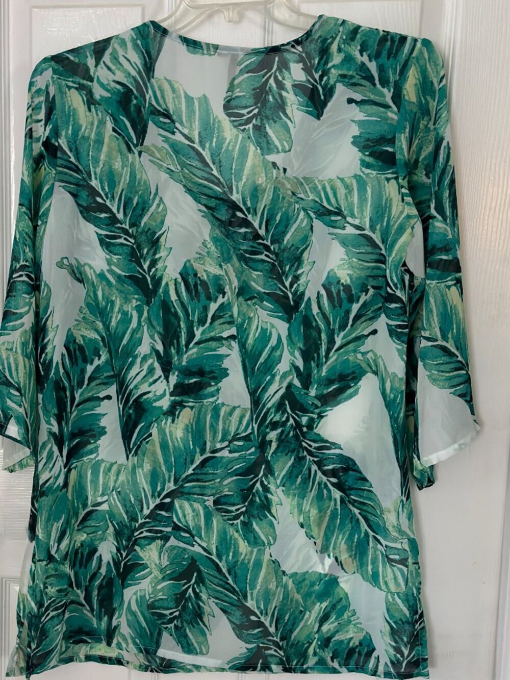 Pacific Beach Cover Up or Tunic Tropical Palm Leaf Sheer Tie Front Medium - Picture 5 of 6